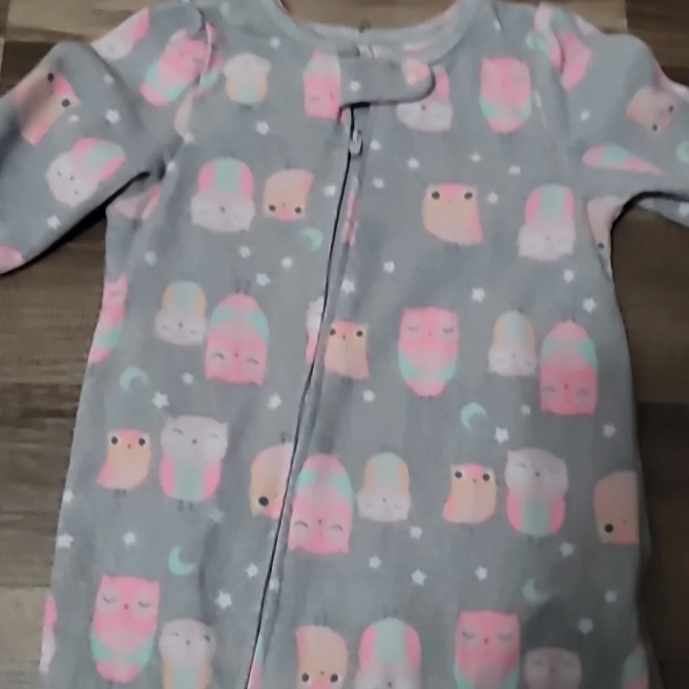 Carter's Gray/Pink Owl Footie Pajamas Size 12mo